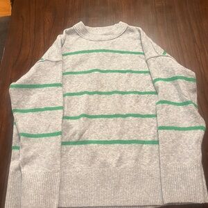 Aerie Gray and Green Striped Crewneck Sweater..runs very oversized